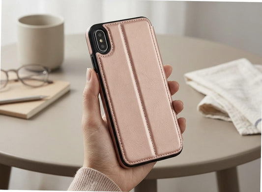Vegan Leather Folio Phone Case, PU Flip Cover for iPhone 17 & Samsung S24, Vegan Leather Wallet Case, Protective TPU Bumper