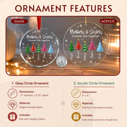 Personalized Brother & Sisters Siblings Christmas Tree Circle Glass Ornament