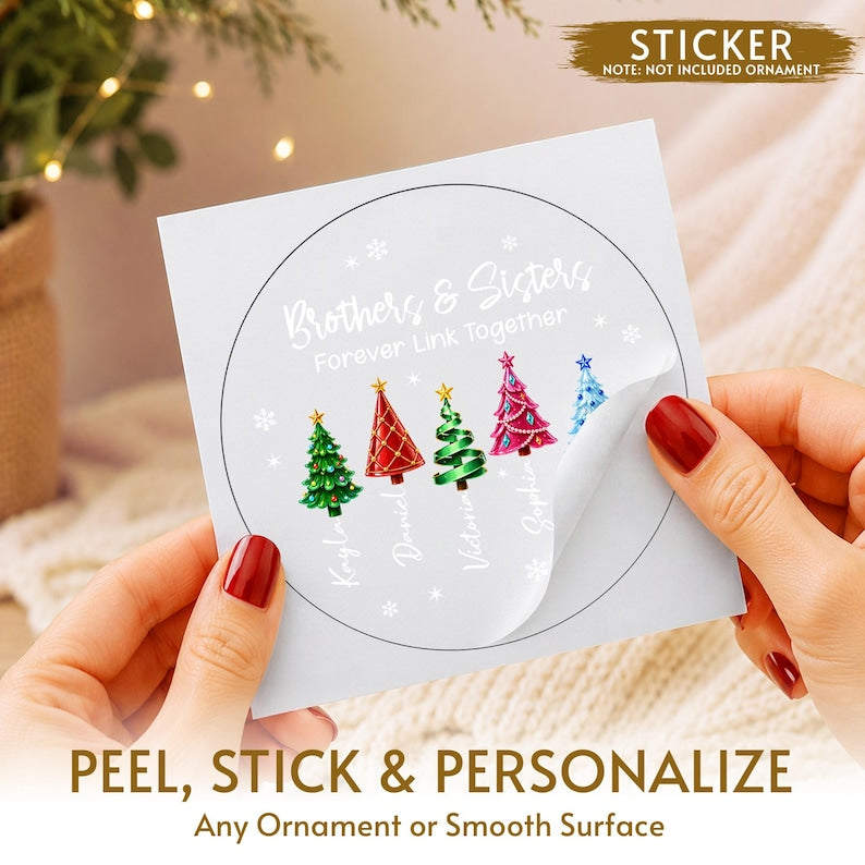 Personalized Brother & Sisters Siblings Christmas Tree Circle Glass Ornament