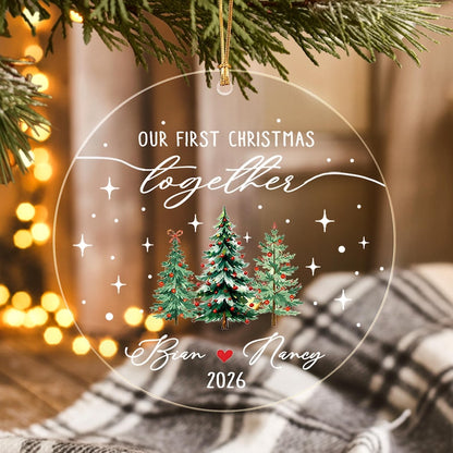 Personalized Our First Christmas Together Keepsake, Custom Couple Name Xmas Tree Glass Ornament