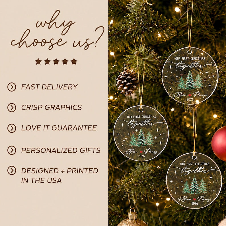 Personalized Our First Christmas Together Keepsake, Custom Couple Name Xmas Tree Glass Ornament