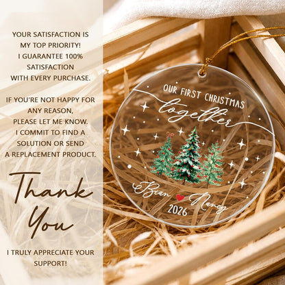 Personalized Our First Christmas Together Keepsake, Custom Couple Name Xmas Tree Glass Ornament