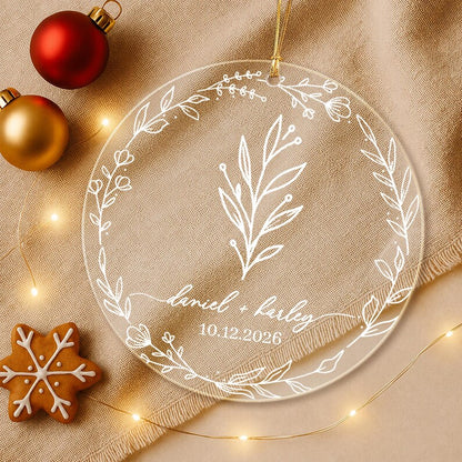 Personalized Christmas Together Keepsake Minialist Floral Circle Glass Ornament