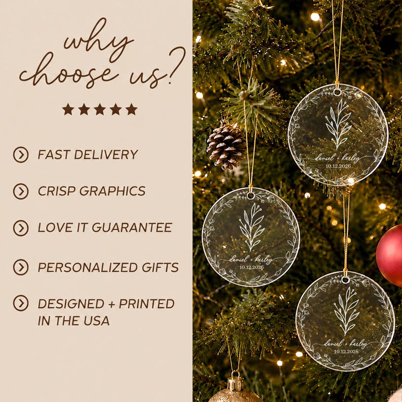 Personalized Christmas Together Keepsake Minialist Floral Circle Glass Ornament