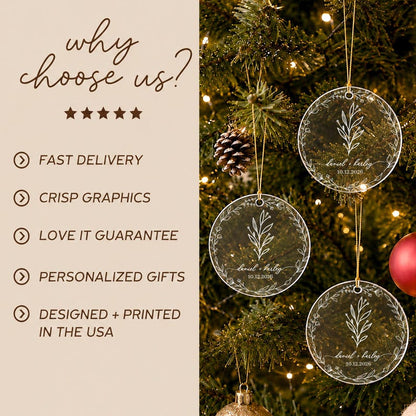 Personalized Christmas Together Keepsake Minialist Floral Circle Glass Ornament