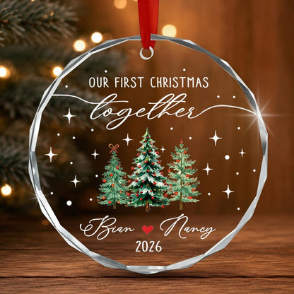 Personalized Our First Christmas Together Keepsake, Custom Couple Name Xmas Tree Glass Ornament