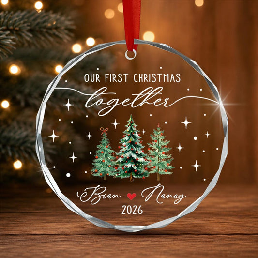 Personalized Our First Christmas Together Keepsake, Custom Couple Name Xmas Tree Glass Ornament