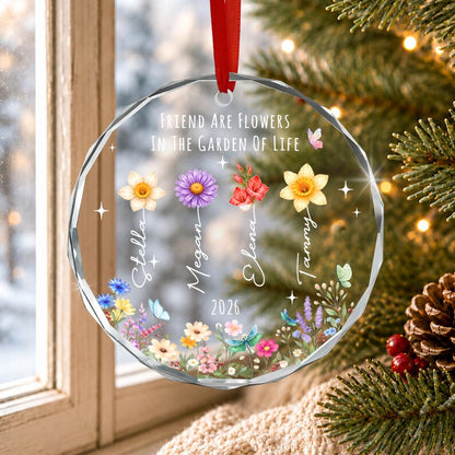 Personalized Friend Glass Ornament, Wildflower Friendship Keepsake