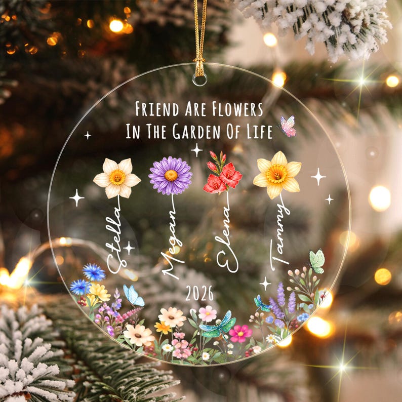Personalized Friend Glass Ornament, Wildflower Friendship Keepsake