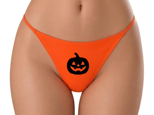 Orange Pumpkin Thong • Halloween Underwear • Spooky Lingerie • Funny Halloween Gift
