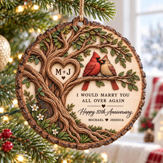 Personalized Anniversary Wood Ornament, I Would Marry You All Over Again, Custom Couple Names Ornament, Anniversary Gift for Husband Wife