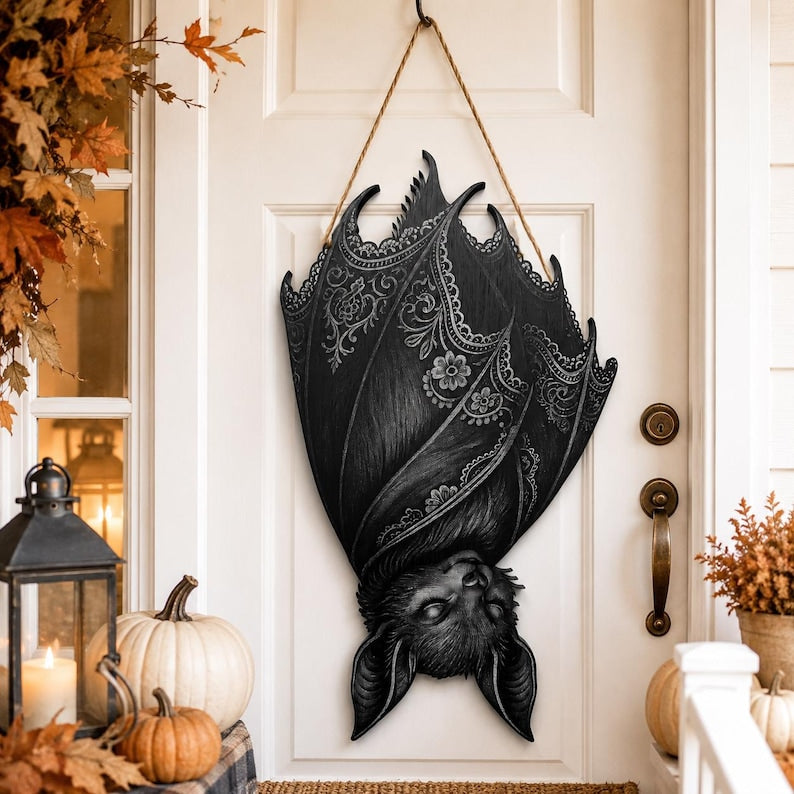 Gothic Bat Wooden Sign, Halloween Door Hanger, Spooky Bat Porch Decor, Dark Witchy Wall Art, Haunted Home Gift, Halloween Decor