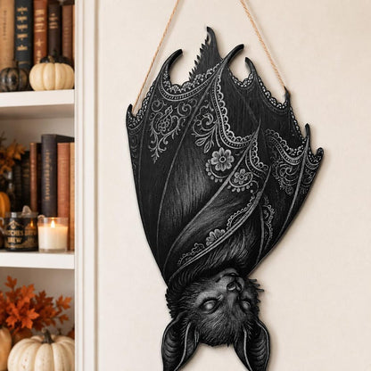 Gothic Bat Wooden Sign, Halloween Door Hanger, Spooky Bat Porch Decor, Dark Witchy Wall Art, Haunted Home Gift, Halloween Decor