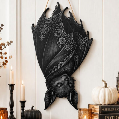 Gothic Bat Wooden Sign, Halloween Door Hanger, Spooky Bat Porch Decor, Dark Witchy Wall Art, Haunted Home Gift, Halloween Decor