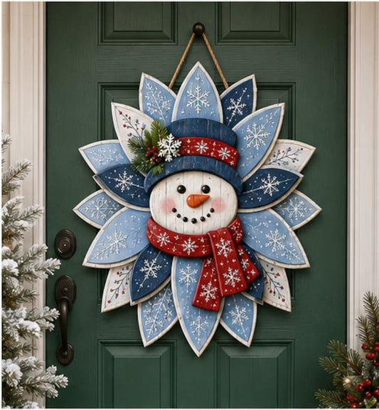 Snowman Christmas Door Hanger, Winter Snowflake Wooden Sign, Rustic Holiday Front Door Decor, Farmhouse Christmas Gift, Winter Decor