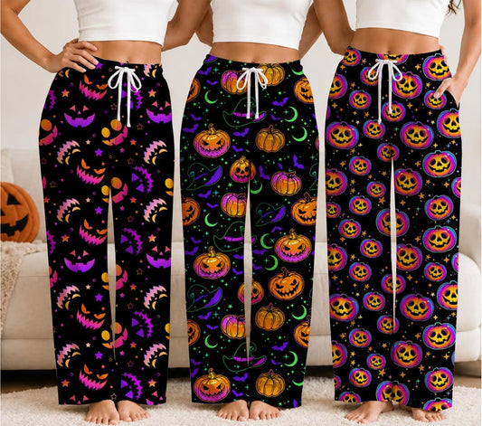 Halloween Pajama Pants for Adults & Kids, Family Matching Halloween PJs, Spooky Pumpkin Ghost Lounge Pants, Halloween Sleepwear
