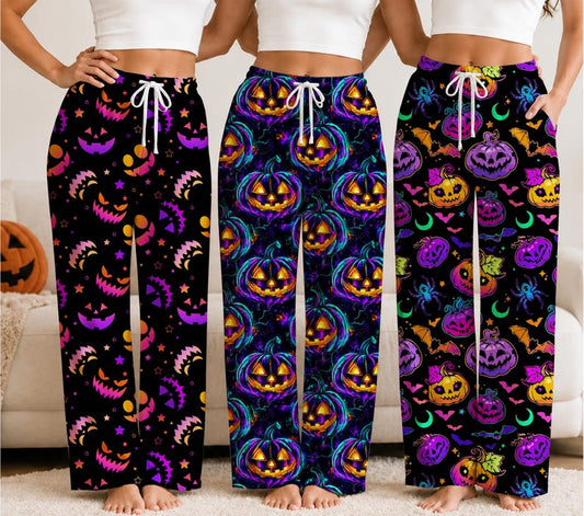 Halloween Pajama Pants for Adults & Kids, Family Matching Halloween PJs, Spooky Pumpkin Ghost Lounge Pants, Halloween Sleepwear