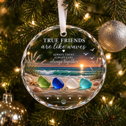 Personalized Best Friend Ornament, Custom Friendship Christmas Ornament, Beach Sea Glass Keepsake, Bestie Gift, Friends Christmas Gif