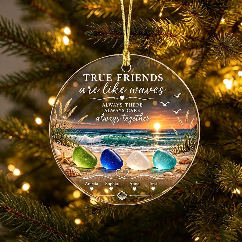 Personalized Best Friend Ornament, Custom Friendship Christmas Ornament, Beach Sea Glass Keepsake, Bestie Gift, Friends Christmas Gif