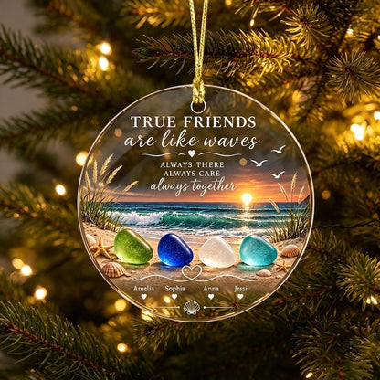 Personalized Best Friend Ornament, Custom Friendship Christmas Ornament, Beach Sea Glass Keepsake, Bestie Gift, Friends Christmas Gif