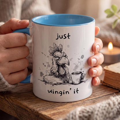 Just Wingin It Mug, Funny Chicken Coffee Mug, Sarcastic Coffee Mug, Funny Gift for Coworker, Tired Chicken Mug, Funny Morning Mug