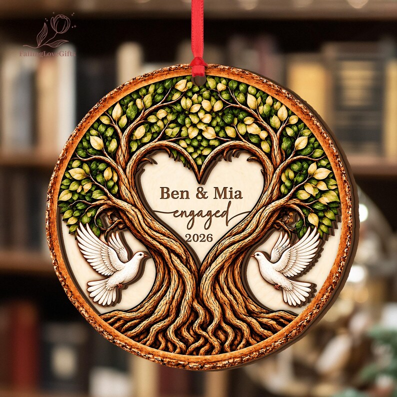 Personalized Engaged 2Layer Wooden Ornament, Engagement Ornament, Engagement Gifts, Wedding Ornament, Newlywed Gifts, Couple Engaged Gift