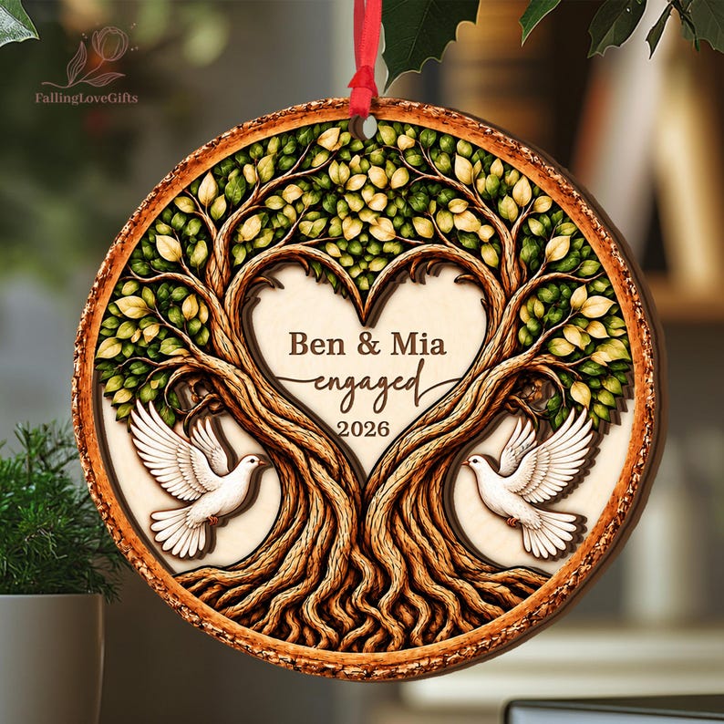 Personalized Engaged 2Layer Wooden Ornament, Engagement Ornament, Engagement Gifts, Wedding Ornament, Newlywed Gifts, Couple Engaged Gift