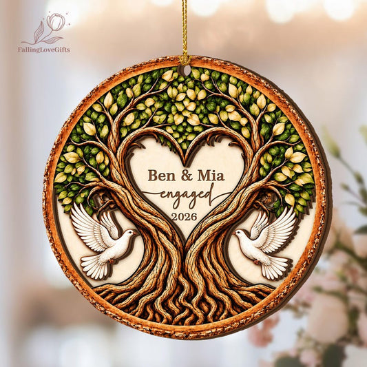 Personalized Engaged 2Layer Wooden Ornament, Engagement Ornament, Engagement Gifts, Wedding Ornament, Newlywed Gifts, Couple Engaged Gift