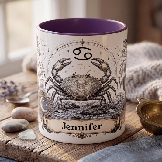 Personalized Cancer Zodiac Mug, Custom Name Astrology Mug, Cancer Birthday Gift, Vintage Zodiac Coffee Mug, Custom Star Sign Mug