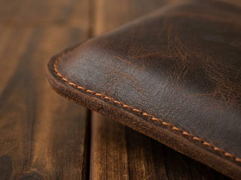 100% Genuine Leather Phone Holster, Buffalo Leather Belt Pouch, Vertical Smartphone Belt Case, Everyday Carry Sleeve, Rugged Phone Holder