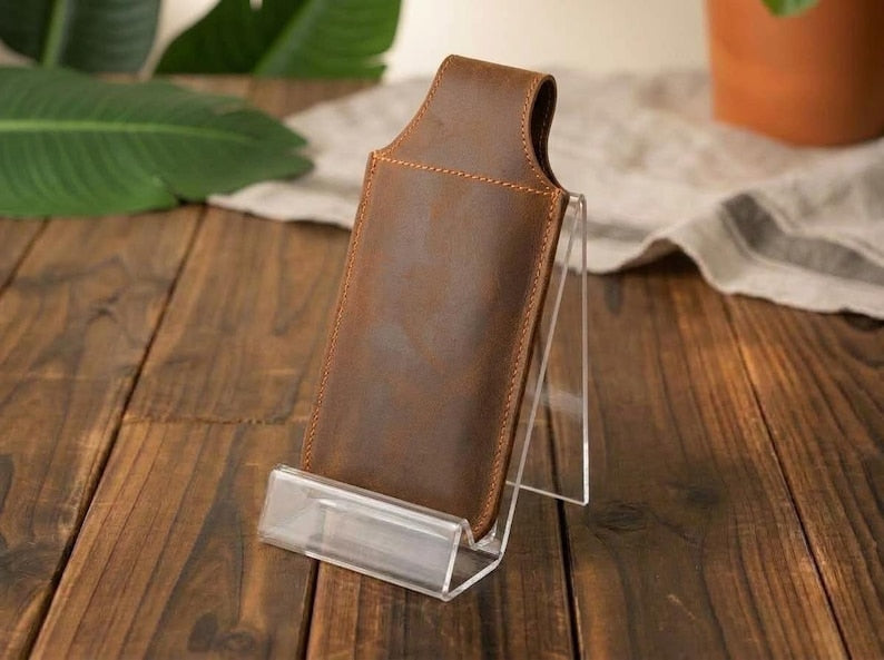 100% Genuine Leather Phone Holster, Buffalo Leather Belt Pouch, Vertical Smartphone Belt Case, Everyday Carry Sleeve, Rugged Phone Holder