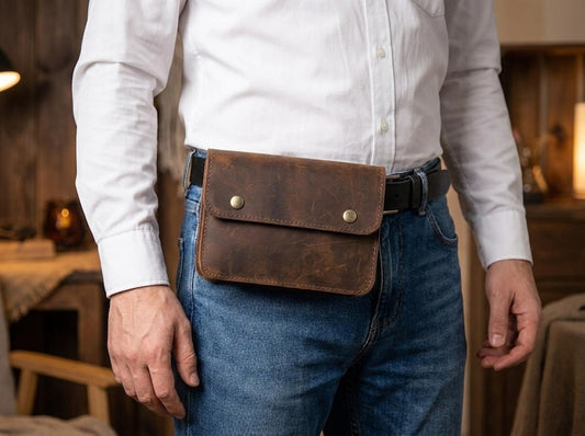 100% Genuine Leather Belt Pouch, Leather Waist Fanny Pack, Mens Phone Wallet Bag, Travel Belt Organizer Case, Vintage Leather Belt Pack