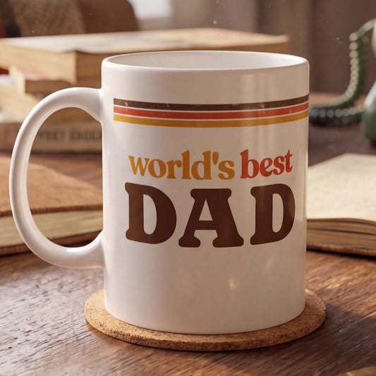 World's Best Dad Mug, Retro Coffee Mug, Father's Day Gift, Vintage Stripe Mug, Funny Dad Gift, Dad Birthday Gift Mug