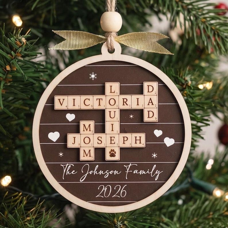 Custom Crossword Wooden Ornament, Hanging Display and Keepsake D35