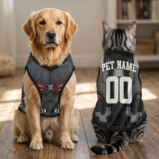 Custom Pet Superhero Jersey, Personalized Outfit for Dogs Cats, Inspired Falcon Avengers Pet Mess Jersey Name Number Sportswear Pet Jersey