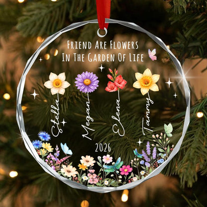 Personalized Friend Glass Ornament, Wildflower Friendship Keepsake