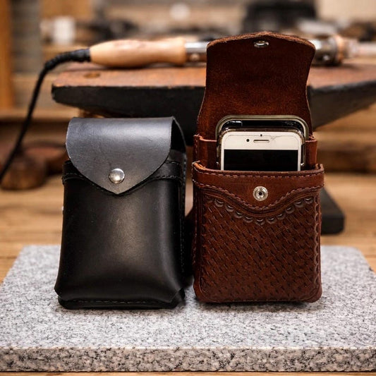 Handmade Leather Double Phone Case,  Holster for 2 Phones, Full Grain Leather, Amish Made in USA