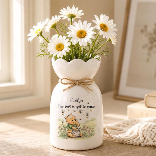 Personalized Retirement Gifts,Custom Name Winnie the Pooh Flower Vases,Ceramic Vase,Cozy Home Decor,Desktop Decoration,Gifts for Colleague