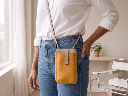 100% Genuine Leather Phone Bag, Womens Crossbody Purse, Slim Cell Phone Pouch, Travel Wallet Organizer, Pebbled Leather Case