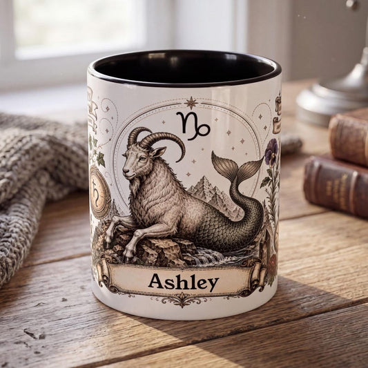 Personalized Capricorn Zodiac Mug, Custom Name Astrology Mug, Capricorn Birthday Gift, Vintage Zodiac Coffee Mug, Custom Sign Mug