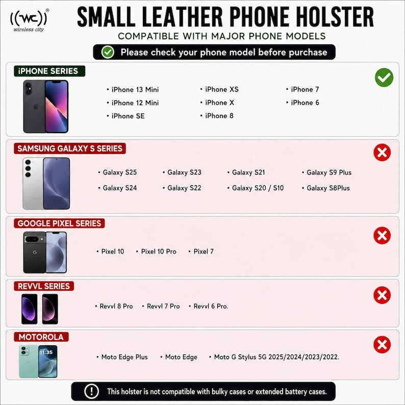 Cell Phone Holster, Genuine Leather Horizontal Belt Case, Belt Clip Phone Pouch, Leather Waist Holster for iPhone & Samsung, Gift for Men