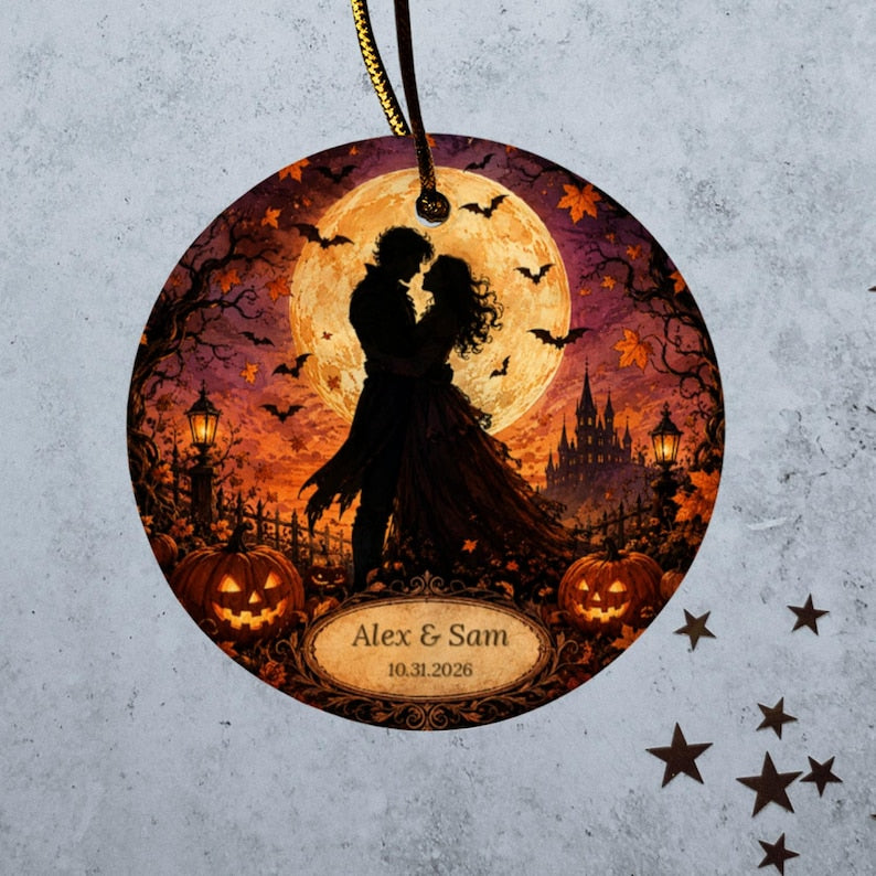 Personalized Couple Halloween Ornament, Names & Date, Autumn Keepsake