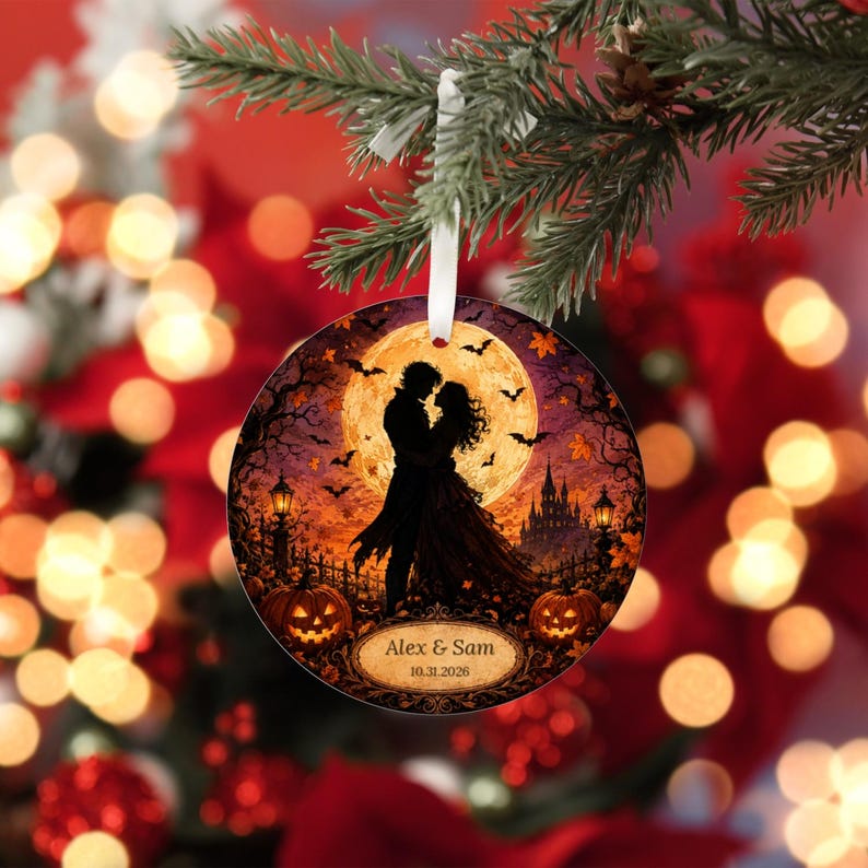 Personalized Couple Halloween Ornament, Names & Date, Autumn Keepsake