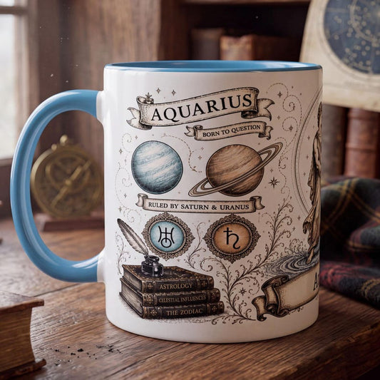 Personalized Aquarius Zodiac Mug, Custom Name Astrology Mug, Aquarius Birthday Gift, Vintage Zodiac Coffee Mug, Custom Sign Mug