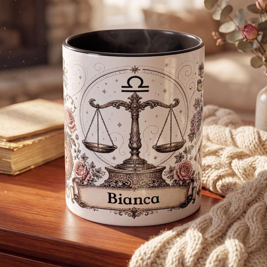 Personalized Libra Zodiac Mug, Custom Name Astrology Mug, Libra Birthday Gift, Vintage Zodiac Coffee Mug, Custom Sign Mug