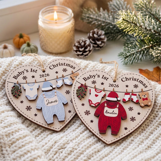 2026 Baby’s First Christmas Ornament, Custom Name Wooden Ornament, First Christmas Keepsake