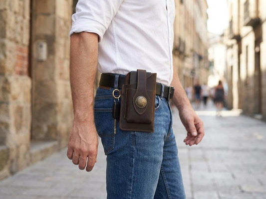 100% Genuine Crazy Horse Leather Belt Pouch, Leather Phone Holster, Mens Waist Bag, Hip Pouch, Cosplay Utility Pouch, EDC Belt Bag For Men
