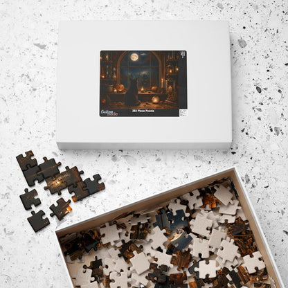 Black Cat Halloween Puzzle Cozy Fall Puzzle for Adults Gothic Halloween Decor Spooky Autumn Gift Cat Lover Jigsaw Puzzle