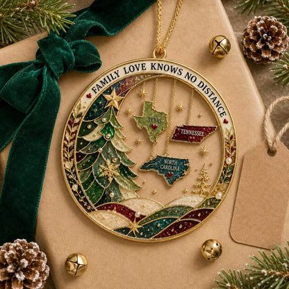 Long Distance Family Acrylic Ornament, Personalized State Christmas Keepsake, Family Across States Gift, Custom Holiday Ornament