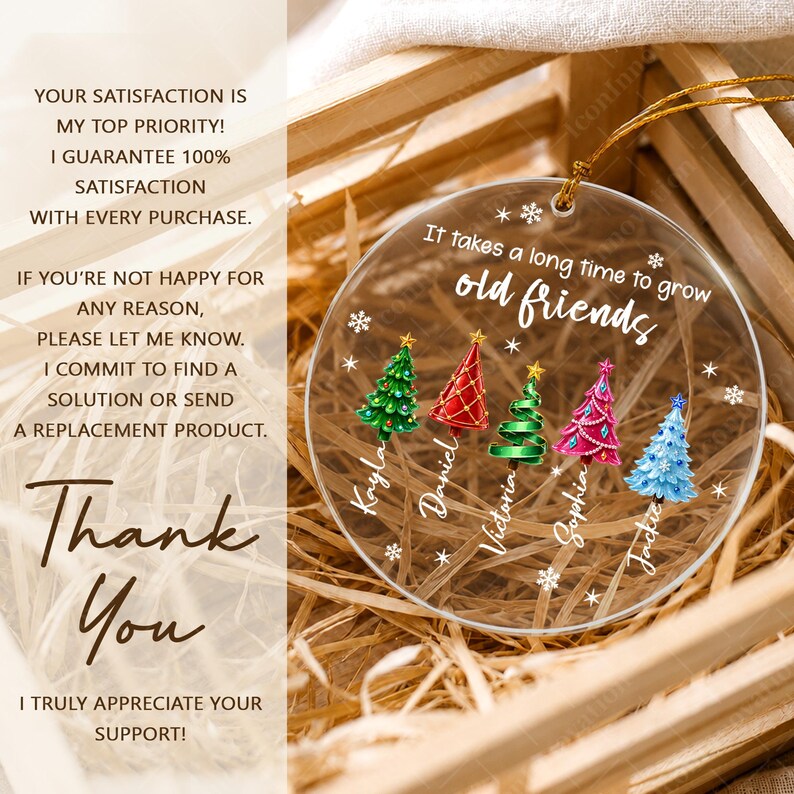 Personalized Friend Christmas Ornament, Custom Name Sea Glass Tree